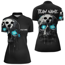Load image into Gallery viewer, Black and Blue Skull Women's Bowling Polo, Quarter Zip shirts Custom Skull Team Bowling Jersey NQS9361