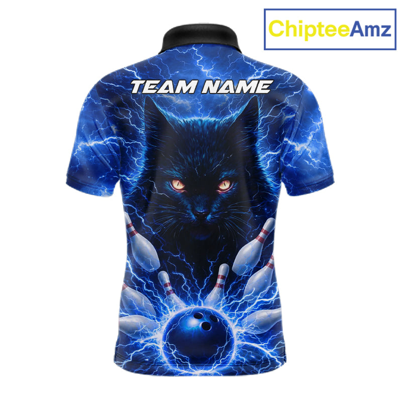 Blue Lightning Thunder Cat Bowling Jerseys for men custom Bowling Polo, 1/4 zip Team League Shirts NQS11428