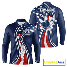 Load image into Gallery viewer, Retro bowling Polo, 1/4 Zip shirts for Men Custom American flag patriotic team bowling jerseys | Navy NQS11430