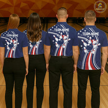 Load image into Gallery viewer, Retro bowling Polo, 1/4 Zip shirts for Men Custom American flag patriotic team bowling jerseys | Navy NQS11430