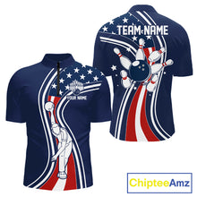 Load image into Gallery viewer, Retro bowling Polo, 1/4 Zip shirts for Men Custom American flag patriotic team bowling jerseys | Navy NQS11430