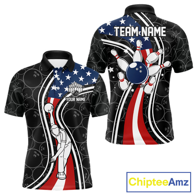 Black camo Retro bowling shirts for Men Custom American flag patriotic team bowling jerseys NQS11431