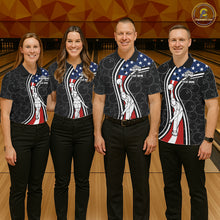 Load image into Gallery viewer, Black camo Retro bowling shirts for Men Custom American flag patriotic team bowling jerseys NQS11431