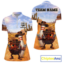 Load image into Gallery viewer, Funny desert Bowling Cowboy gun Bowling Polo, 1/4 zip shirts for Women Custom bowling team jerseys NQS11434