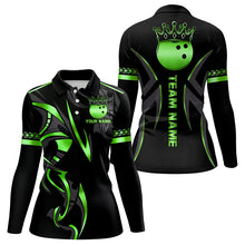 Load image into Gallery viewer, Black and Green crown Bowling ball Polo, Quarter Zip Shirts for Women Custom Bowling Team jerseys NQS9502