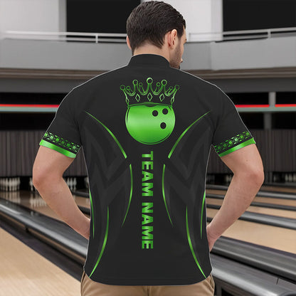 Black and Green crown Bowling ball Polo, Quarter Zip Shirts for Men Custom Bowling Team jerseys NQS9502