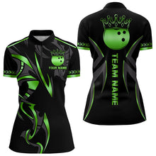 Load image into Gallery viewer, Black and Green crown Bowling ball Polo, Quarter Zip Shirts for Women Custom Bowling Team jerseys NQS9502