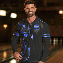 Load image into Gallery viewer, Black and Blue crown Bowling ball Polo, Quarter Zip Shirts for Men Custom Bowling Team jerseys NQS9503