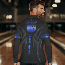 Load image into Gallery viewer, Black and Blue crown Bowling ball Polo, Quarter Zip Shirts for Men Custom Bowling Team jerseys NQS9503