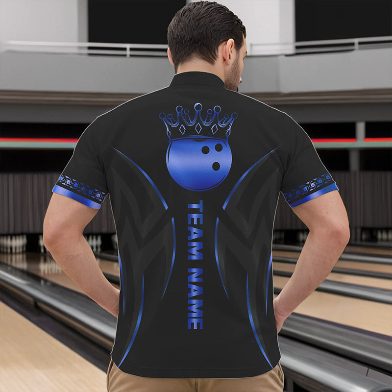 Black and Blue crown Bowling ball Polo, Quarter Zip Shirts for Men Custom Bowling Team jerseys NQS9503