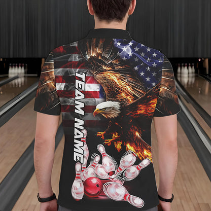 Smoke American Flag Eagle Flame Bowling Shirts for Men Custom patriotic Team Bowling jerseys NQS9504