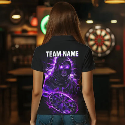 Black and Purple Skull reaper Dart jerseys Polo, 1/4 Zip Shirt for Women Custom Darts Team shirts NQS9509