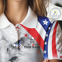 Load image into Gallery viewer, Red, White and Blue US Flag Eagle Golf Polo Shirts For Women Custom Patriotic ladies golf shirts NQS11631
