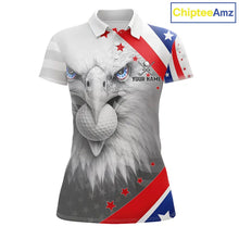 Load image into Gallery viewer, Red, White and Blue US Flag Eagle Golf Polo Shirts For Women Custom Patriotic ladies golf shirts NQS11631