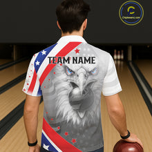 Load image into Gallery viewer, Red, White &amp; Blue US Flag Eagle Bowling Button-up Shirt Custom Patriotic Team Hawaiian Bowling Jersey NQS11632