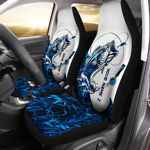 Bass Fishing blue camo Customize 3D Printed Seat Covers Set of 2, car accessories, fishing gifts NQS1629