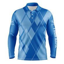 Load image into Gallery viewer, Blue argyle pattern custom Mens golf polo shirts, golf tops for men golfing gifts NQS7609