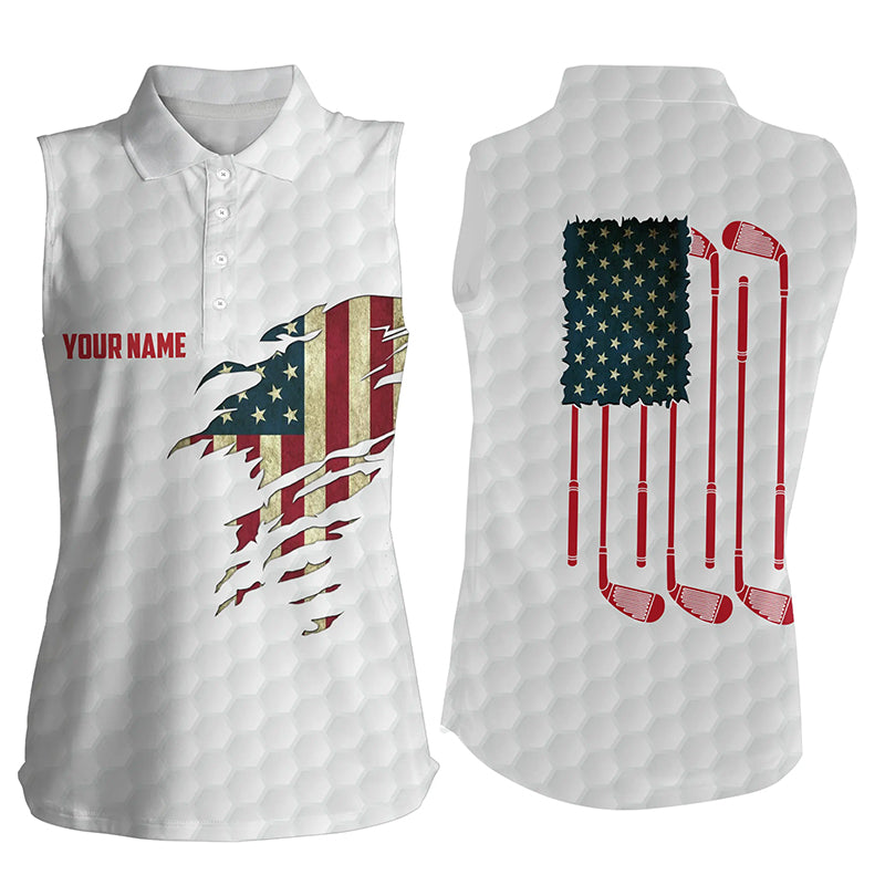 Womens sleeveless polo shirt American flag patriot vintage flag golf clubs golf shirt women NQS7806