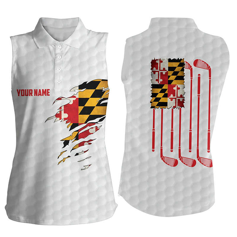 Womens sleeveless polo shirt Maryland flag patriot vintage flag golf clubs golf shirt women NQS7807