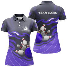 Load image into Gallery viewer, Women polo, quarter zip bowling shirts Custom bowling ball and pins team league jerseys | Purple NQS7808