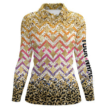 Load image into Gallery viewer, Yellow glitter leopard pattern Women golf polo shirts custom team ladies golf top NQS7814