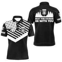 Load image into Gallery viewer, Black white American flag Men polo shirts custom May the course be with you disc golf shirts for men NQS5928