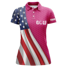 Load image into Gallery viewer, American flag pink golf ball skin Womens golf polo shirts custom name patriotic golf tops for women NQS6123