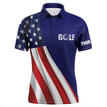 Load image into Gallery viewer, American flag blue navy golf ball skin Mens golf polo shirts custom name patriotic golf tops for mens NQS6125