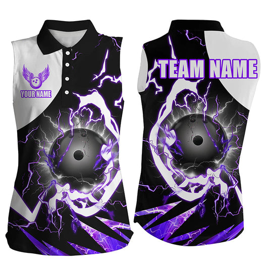 Purple Lightning thunder bowling Team league jerseys custom Womens Bowling sleeveless polo Shirts NQS8231