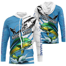 Load image into Gallery viewer, Mahi mahi Fishing Blue Camo UV protection custom long sleeve fishing apparel, Dorado fishing jerseys NQS8235