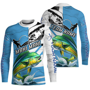 Mahi mahi Fishing Blue Camo UV protection custom long sleeve fishing apparel, Dorado fishing jerseys NQS8235