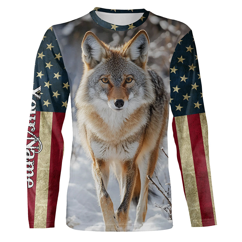 Coyote Hunting american flag patriotic Custom Name 3D All over print shirts NQSD126