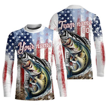 Load image into Gallery viewer, Largemouth Bass Fishing American Flag UV Protection Fishing Shirt Custom Patriotic Bass Fishing Jersey NQS9160