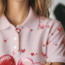 Load image into Gallery viewer, Pink Glitter Flamingo Heart Theme Women golf polo shirt custom Valentines golf tops gift for her NQS9367