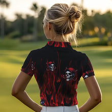 Load image into Gallery viewer, Red Flame Skull Women golf polo shirts custom skull fire golf apparel for ladies NQS9515