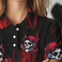 Load image into Gallery viewer, Red Flame Skull Women golf polo shirts custom skull fire golf apparel for ladies NQS9515