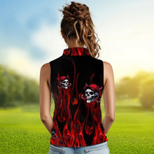 Load image into Gallery viewer, Red Flame Skull Women sleeveless polo shirt custom skull fire golf apparel for ladies NQS9515