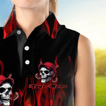 Load image into Gallery viewer, Red Flame Skull Women sleeveless polo shirt custom skull fire golf apparel for ladies NQS9515