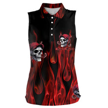 Load image into Gallery viewer, Red Flame Skull Women sleeveless polo shirt custom skull fire golf apparel for ladies NQS9515