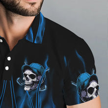 Load image into Gallery viewer, Blue Flame Skull Mens golf polo shirts custom skull fire golf apparel for mens NQS9516