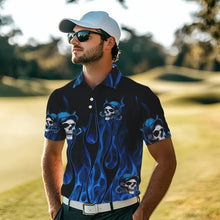 Load image into Gallery viewer, Blue Flame Skull Mens golf polo shirts custom skull fire golf apparel for mens NQS9516