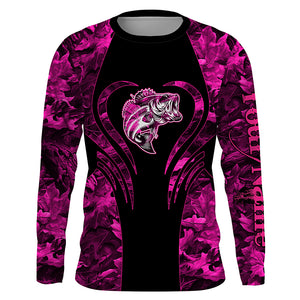 Bass fishing pink girl camo shirt Custom name Long Sleeve Fishing Shirts, fishing gifts for women, kid NQS1642