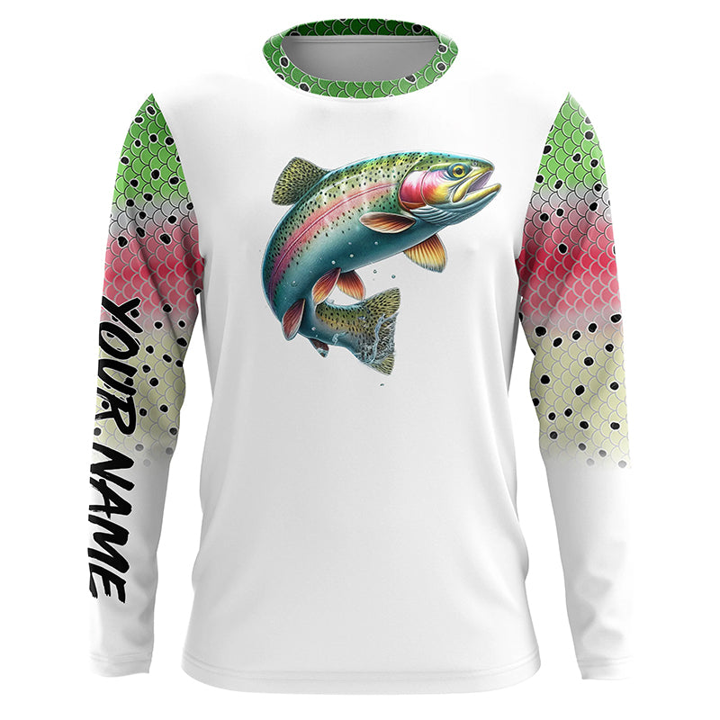 Rainbow Trout Fishing Scales Custom long sleeve Fishing Shirt, Personalized Trout Fishing Jerseys NQS574