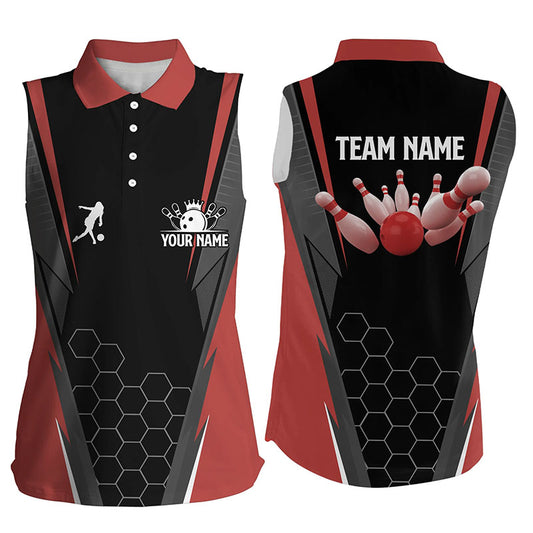 Custom Black sleeveless bowling shirt for women – personalized team jersey front view