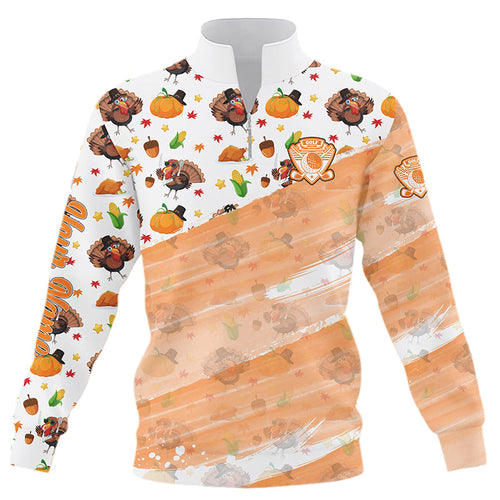 White & orange Turkey Thanksgiving pattern Quarter zip golf sweatshirt custom golf sweater for golfer NQS8698