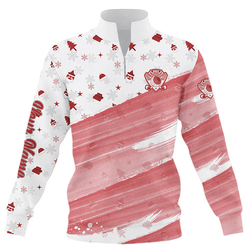 Quarter zip golf sweatshirt custom white and red Christmas pattern golf sweater for men women NQS8699