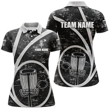Load image into Gallery viewer, Womens disc golf polo shirt custom name black camo disc golf basket personalized disc golf shirt NQS8701