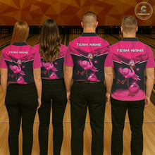 Load image into Gallery viewer, Funny Pink Flamingo Bowling Polo, 1/4 zip shirts for Women Custom Flamingo Team bowling outfit NQS11248