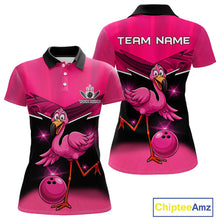 Load image into Gallery viewer, Funny Pink Flamingo Bowling Polo, 1/4 zip shirts for Women Custom Flamingo Team bowling outfit NQS11248