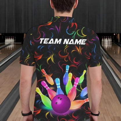 Colorful Neon Flame pattern Bowling Shirts For Men Custom Bowling Team Jerseys, Gift For Bowler NQS9374